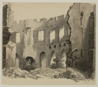 206312 Gezicht in de ruïne van het kasteel De Haar bij Haarzuilens.N.B. De gemeente Haarzuilens is per 1 januari 1954 ...
